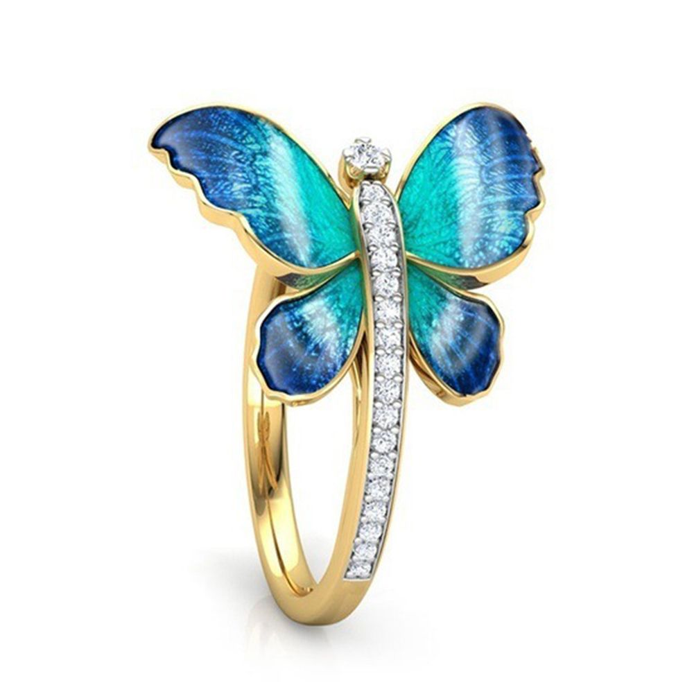 Fashion Women Butterfly Rhinestone Thin Finger Ring Engagement Party Jewelry