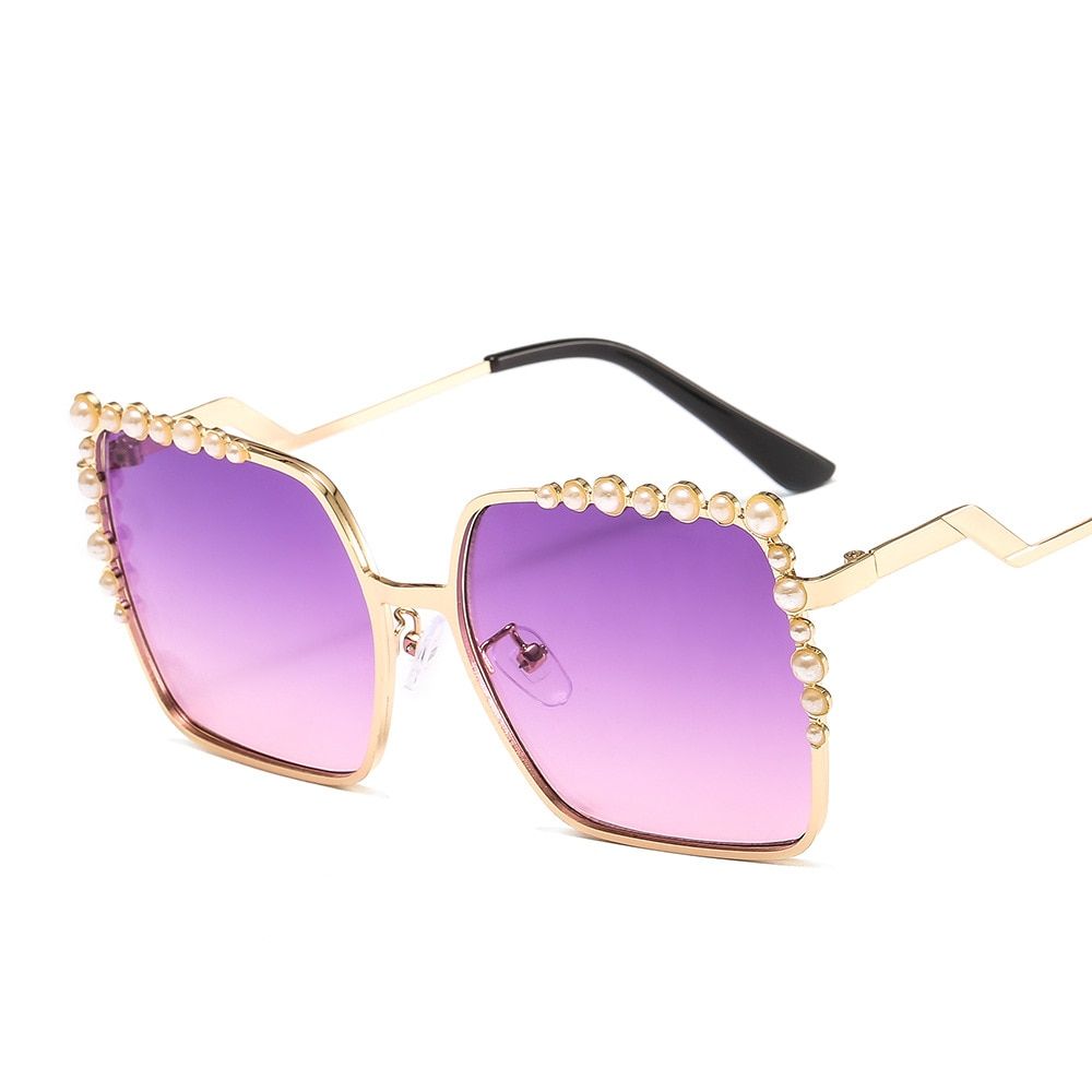 C4purple46340 Pearl Square Luxury Metal Frame Sunglasses Men Women Fashion Shades UV400 Vintage Glasses