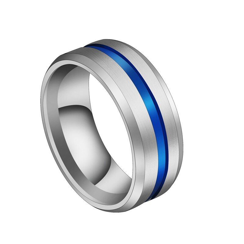 Letdiffery 8MM Black Blue Titanium Ring For Men Women Wedding Bands Trendy Rainbow Groove Rings Jewelry Engagement Rings