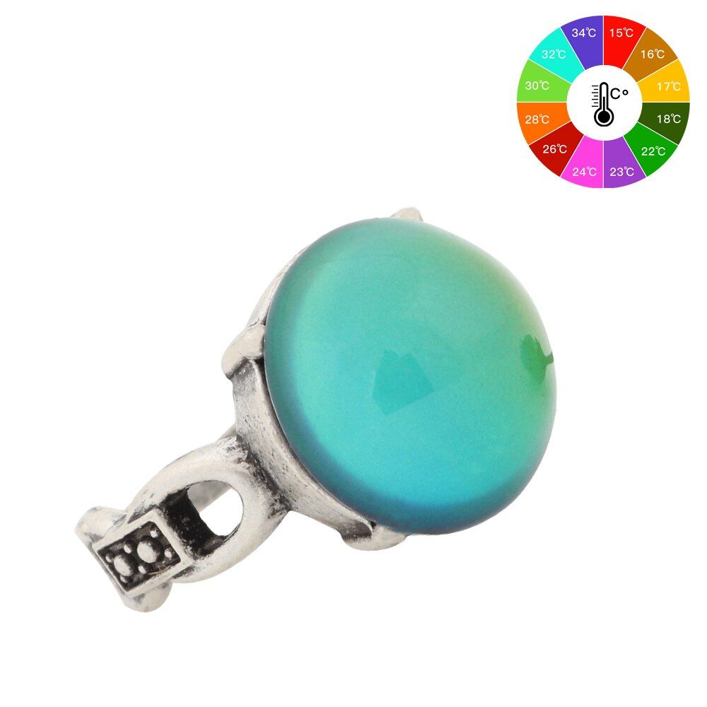 Mojo Vintage Bohemia Retro Color Change Perfect Antique Silver Plated Ring High Quality Vintage Mood Round Stone Rings  MJ-RS041
