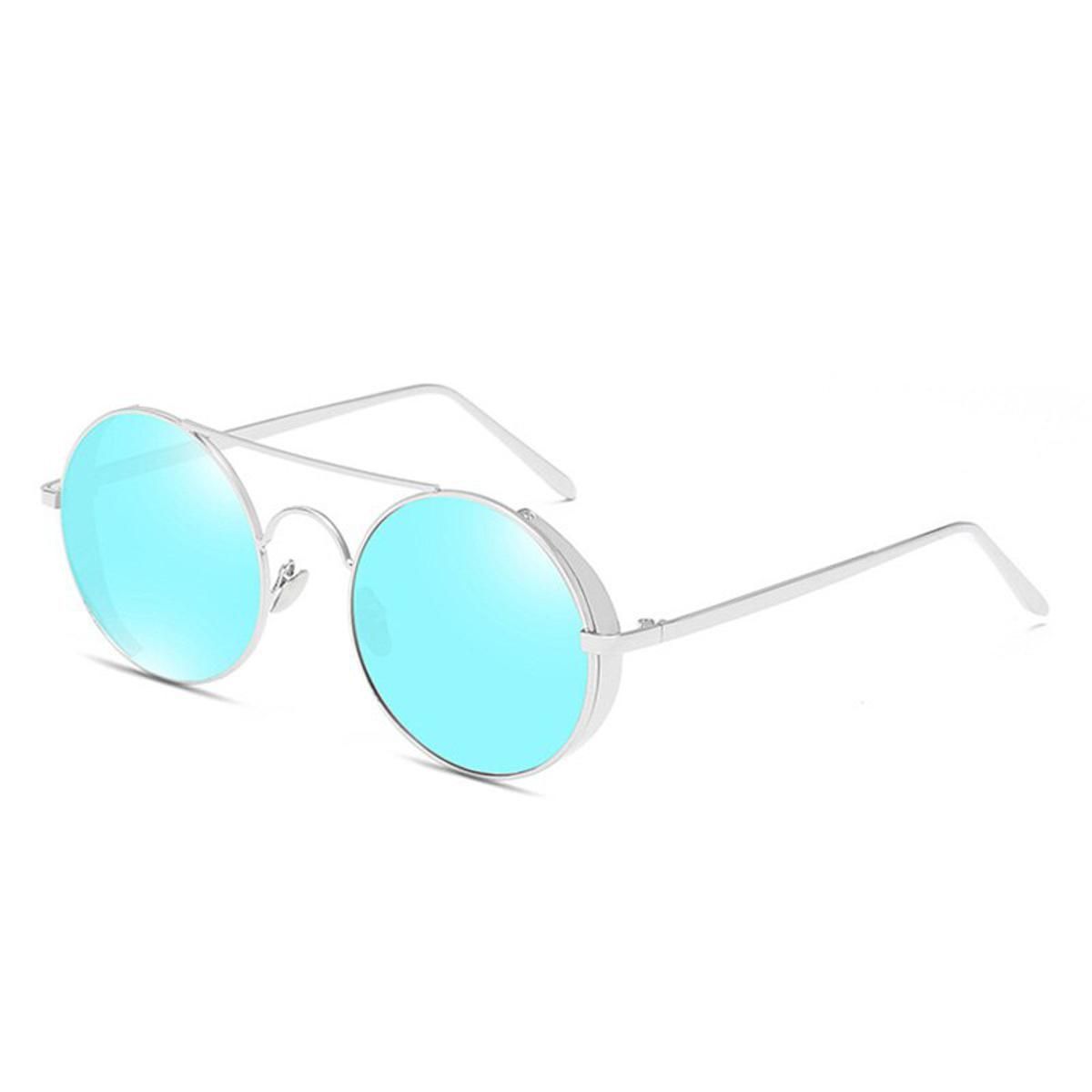 Silver Blue MirrorSHAUNA Fashion Women Round Pink Mirror Sunglasses Brand Designer Retro Men Punk Goggle Eyewear
