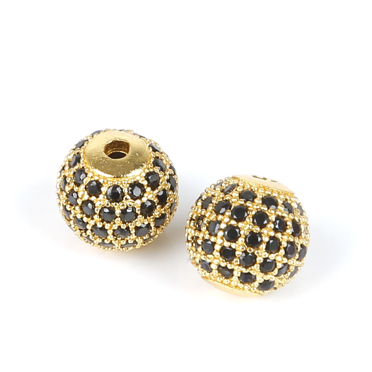 DIY Black CZ Spacer Beads 10mm Copper Crystal Round Beads for Jewelry Making Bracelets Findings