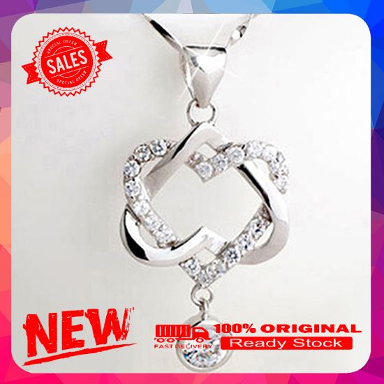 Women Fashion Double Hollow Love Heart Pendant Necklace Chain Choker Jewelry