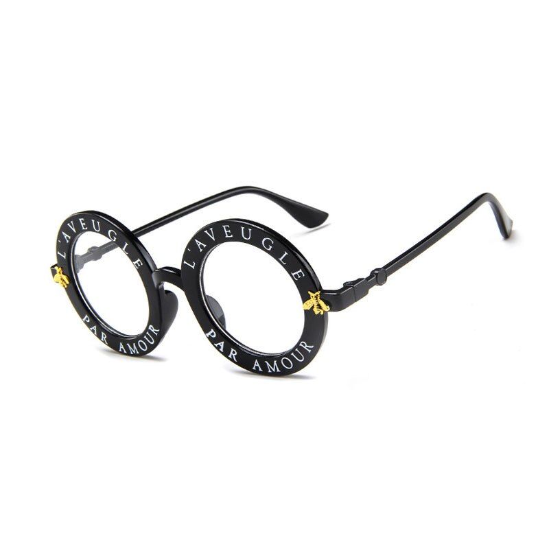 TransparentHUHAITANG Round Sunglasses Women Luxury Brand English Letters Sun Glasses Woman Vintage Transparent Sunglass Ladies Bee Designer