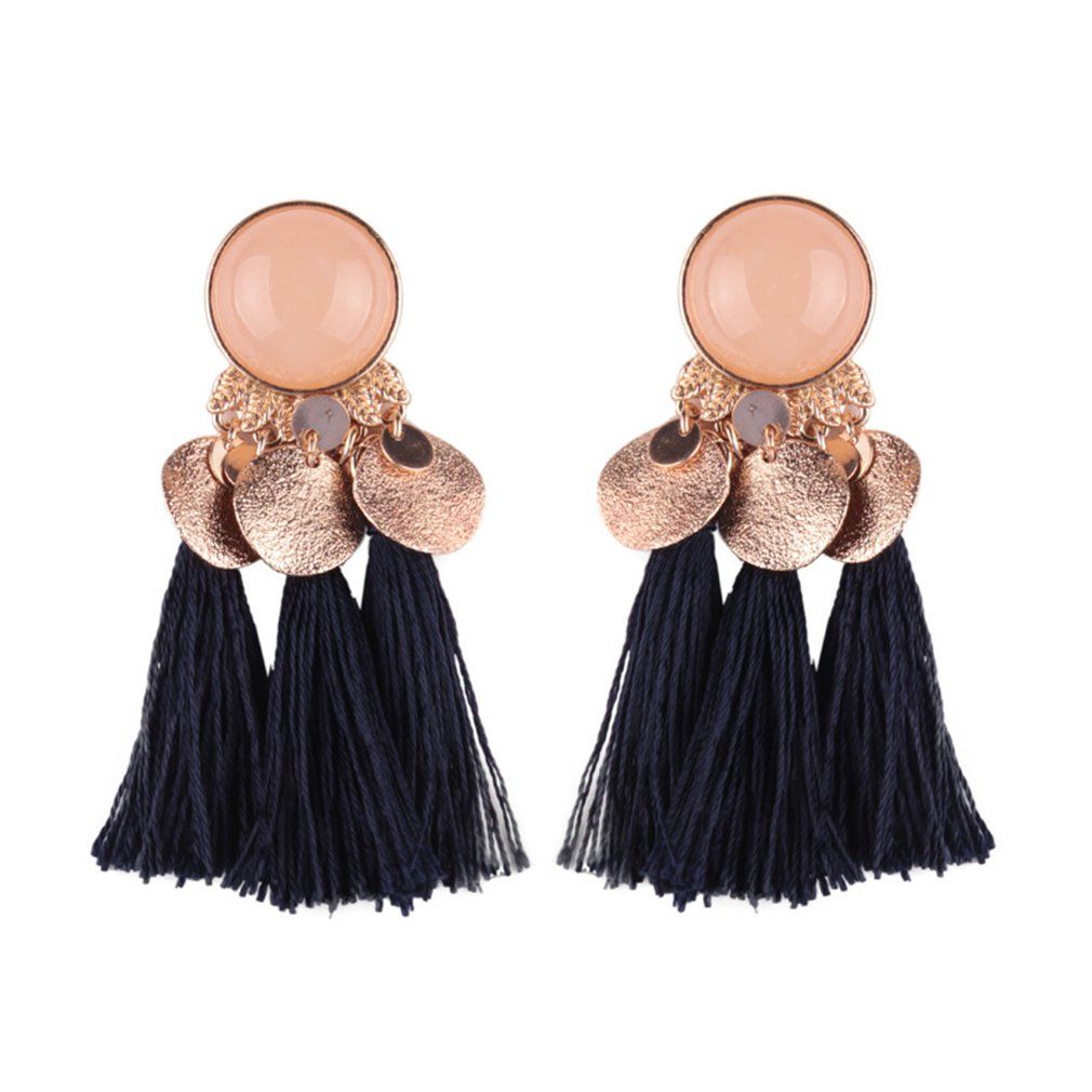 Bohemian Style Alloy Studs Earrings With Three Strands Tassels Women Earrings