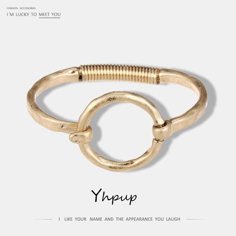Yhpup Fashion Copper Round Bracelet For Women Statement Charm Trendy Simple Bracelet Jewelry Girls Gifts 2019