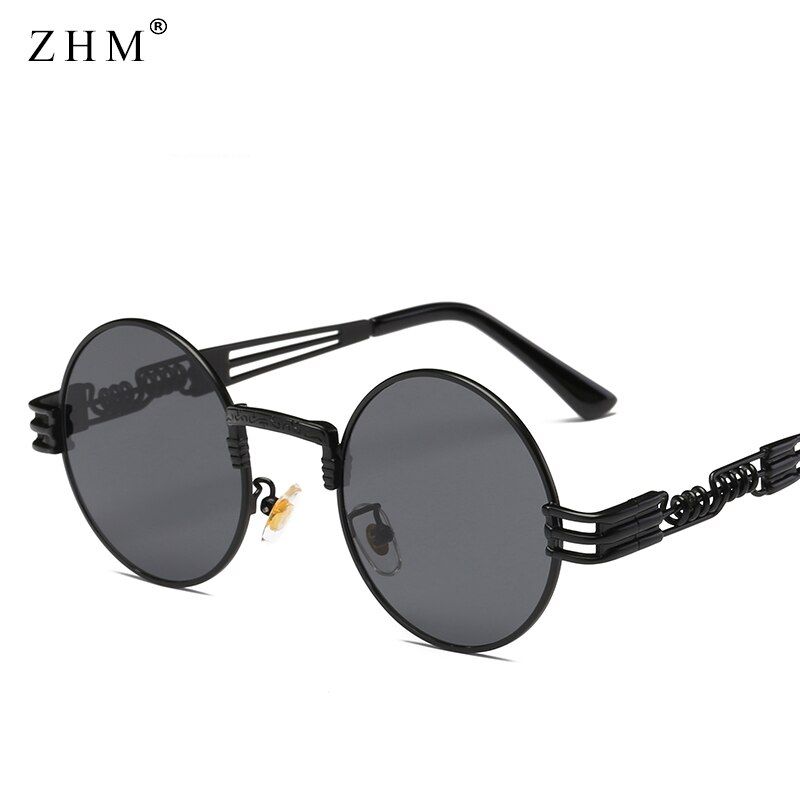 black frame grayClassic Round Steampunk Sunglasses Men Women Fashion Metal Glasses Brand Design Vintage Sunglasses High Quality UV400 Eyewear