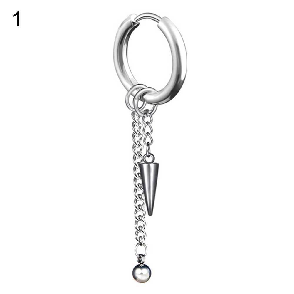 1Pc Men Fashion Long Chain Ear Piercing Loop Clip Hoop Earring Jewelry Gift