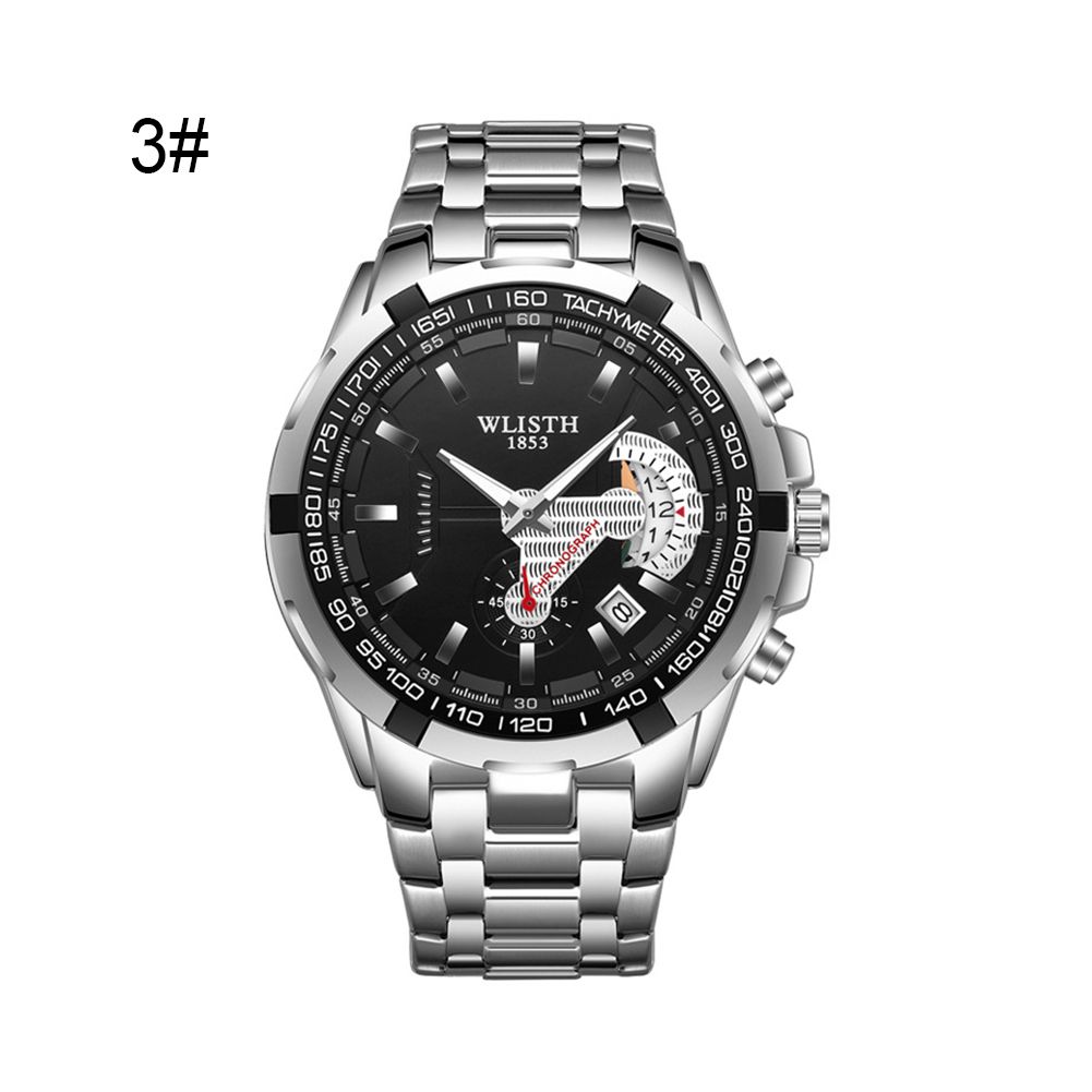 Men Sport Fashion Stainless Band Waterproof  Display Quartz Watch