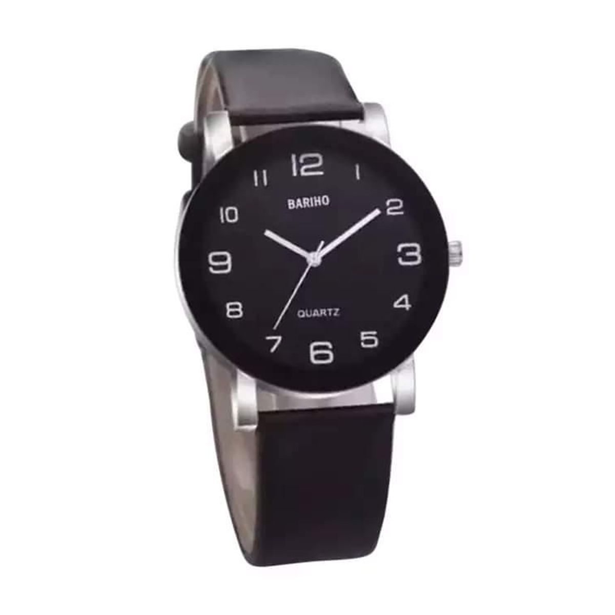 Black Leather Analog Watch