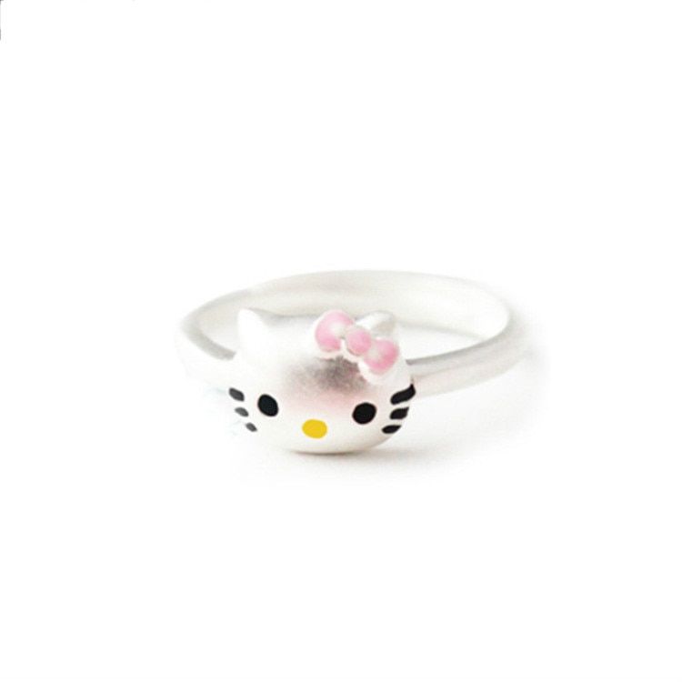 Fashion Hello kitty Cat Silver Plated Ring Women Copper Cute Adjustable Animal Rings Female Jewelry Girlfriend Gift