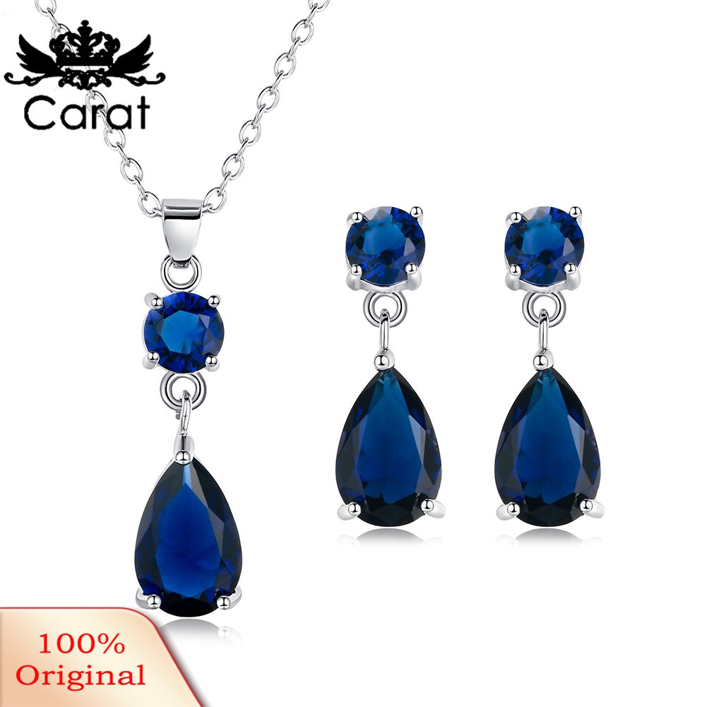 Carat Fashion Round Drop Zircon Pendant Eardrop Earrings Necklace Women Jewelry Set