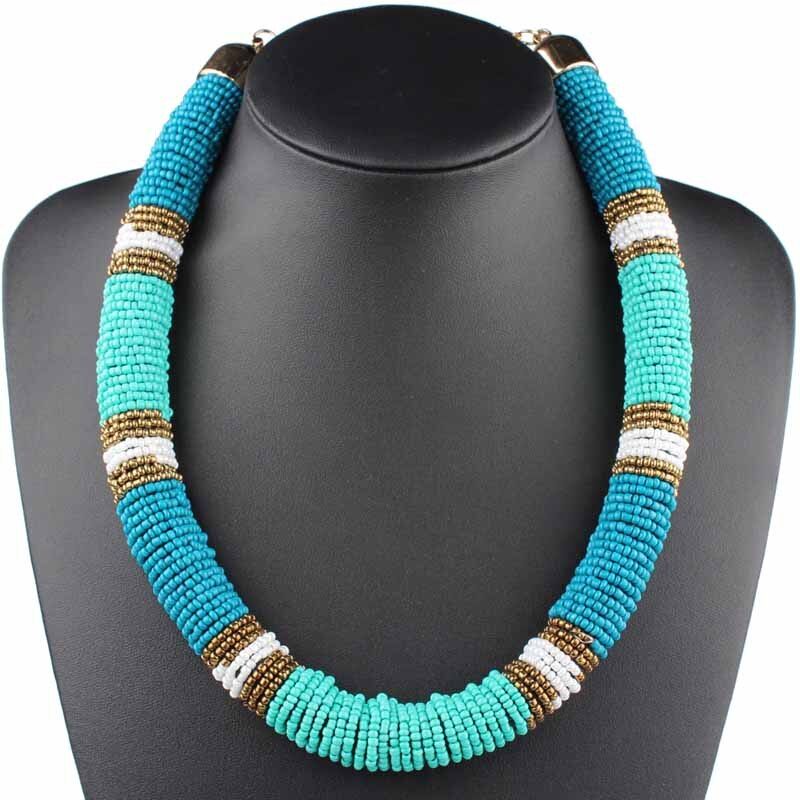 Claire Jin Bohemian Choker Necklace Handmade Small Bead Manual Winding Necklaces Women Fashion Collar Ethnic Boho Jewelry