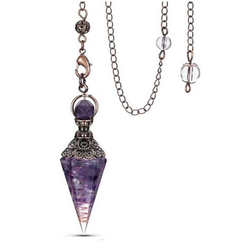 KFT Natural Hexagon Point Pendant Pendulum for Reiki Wicca Dowsing Balancing Spiritual Resin Crystal Stone Pendulums Necklace