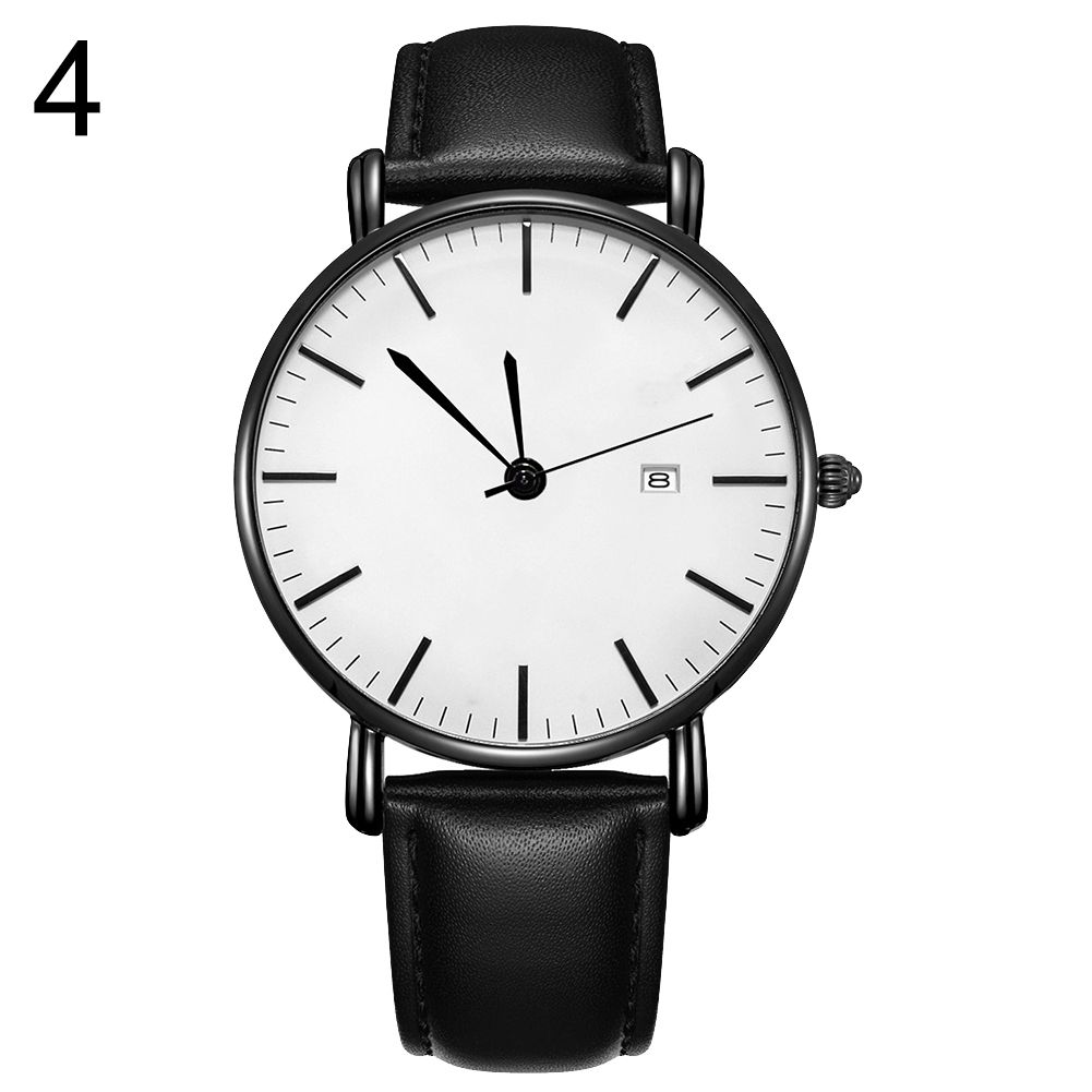 Business Men Minimalist Calendar Round Dial Faux Leather Band Quartz Wrist Watch