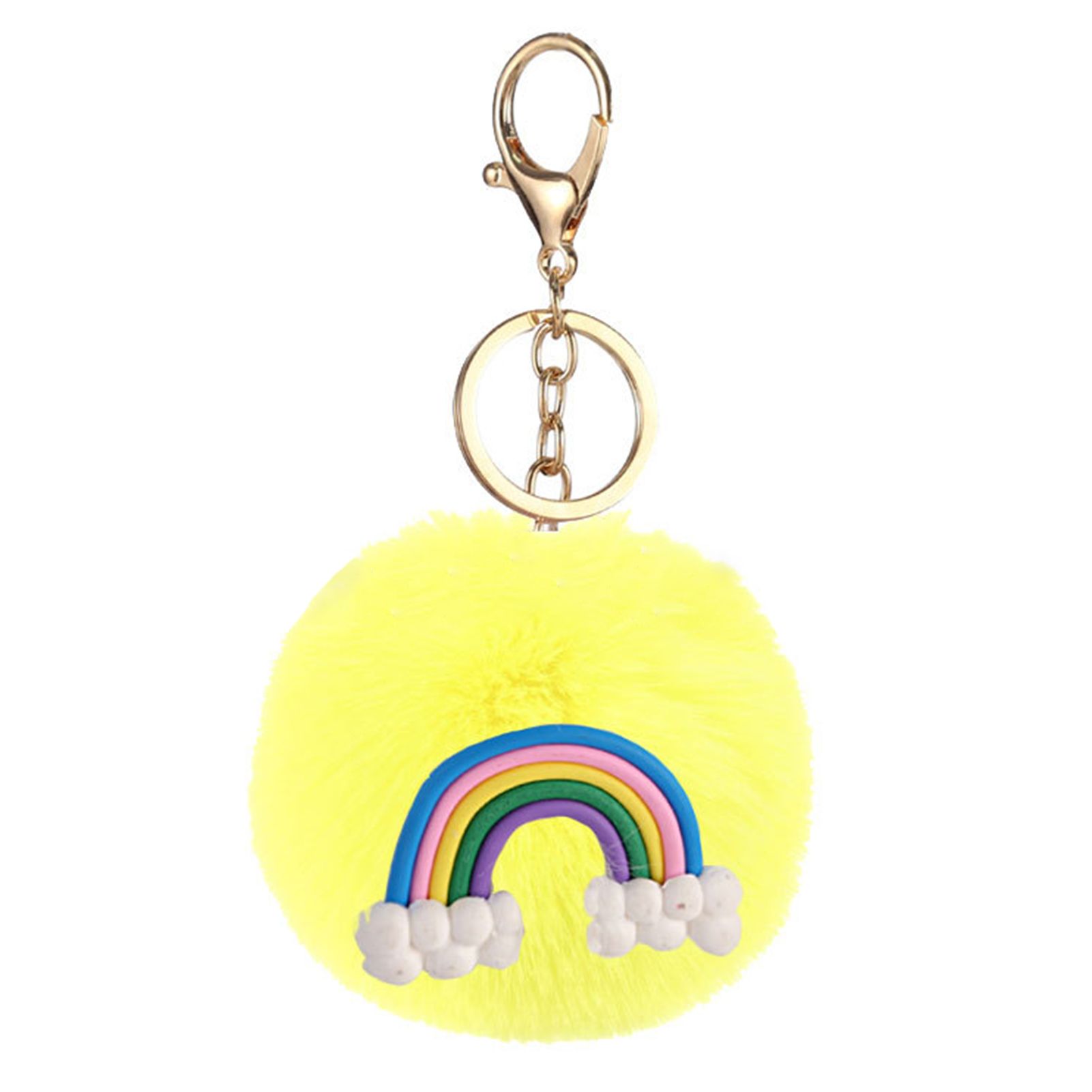 Fashion Rainbow Plush Ball Pendant Keychain Bag Decor Car Key Ring Ornament Gift