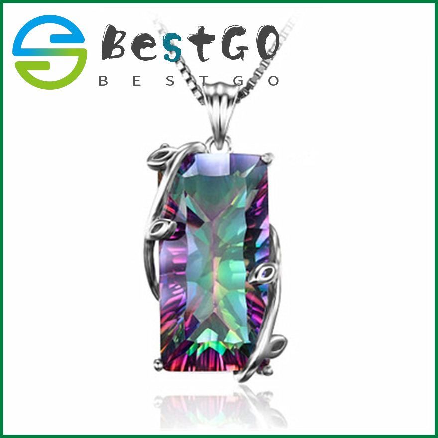 Flower Colorful Stone Pendant Rainbow Stone Tourmaline Pendant European And American Leaf Winding Necklace Pendant