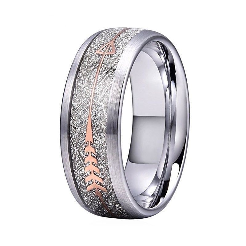 FDLK   24 Style 8mm Fashion Luxury Carbide Ring Wood Inlay Arrow and Shell Inlay Ring Wedding Men Jewelry Gift