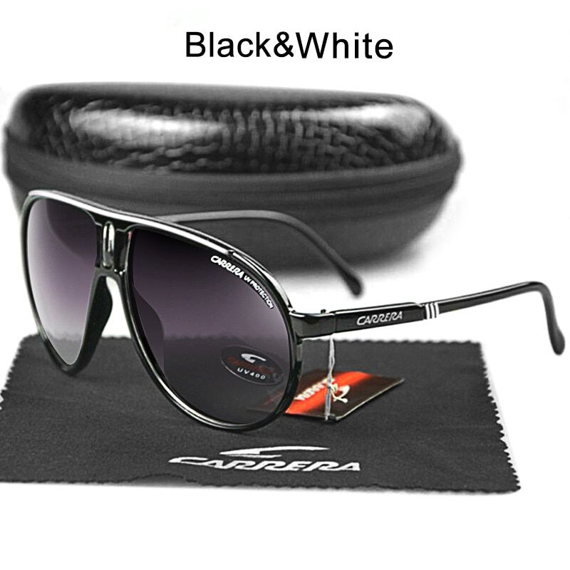 Fashion Retro Carrera Aviation Sunglasses Men&Women Pilot Eyewear Driving Shades Uni PC Frame UV400 Glasses Oculos De Sol-C3 White-Black-With Box
