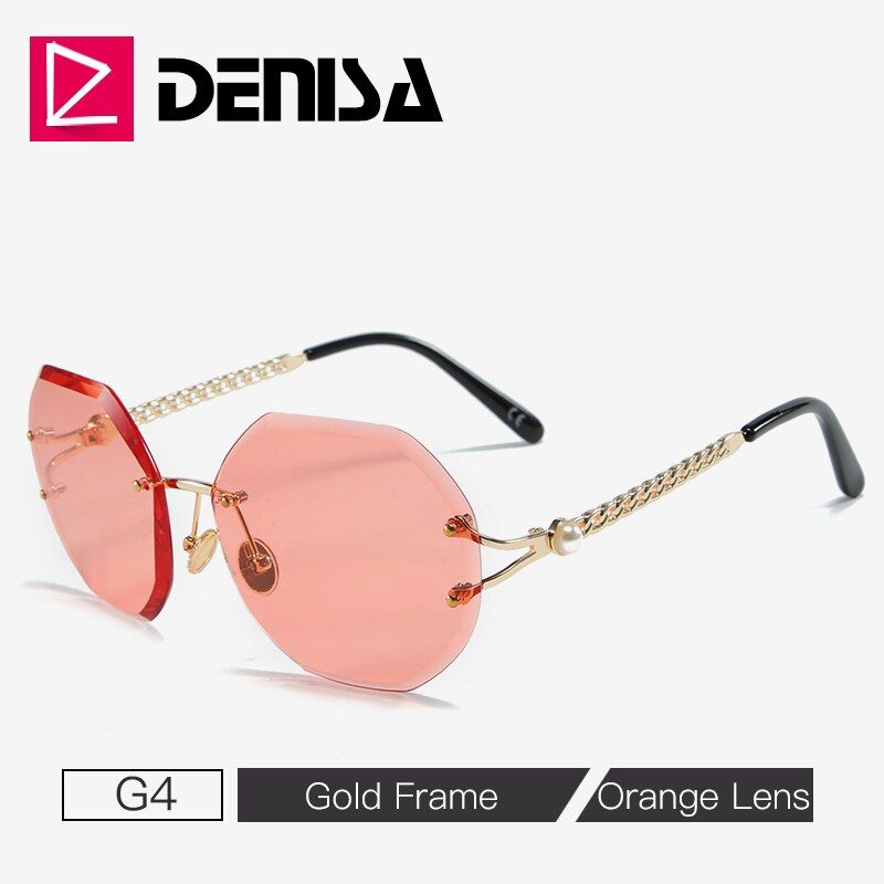 G4 Orange SunglassesDENISA Pearl Rimless Ladies Sunglasses 2019 Unique Frame Polygon Womens Sunglasses Brand Designer UV400 Fashion gozluk G23001