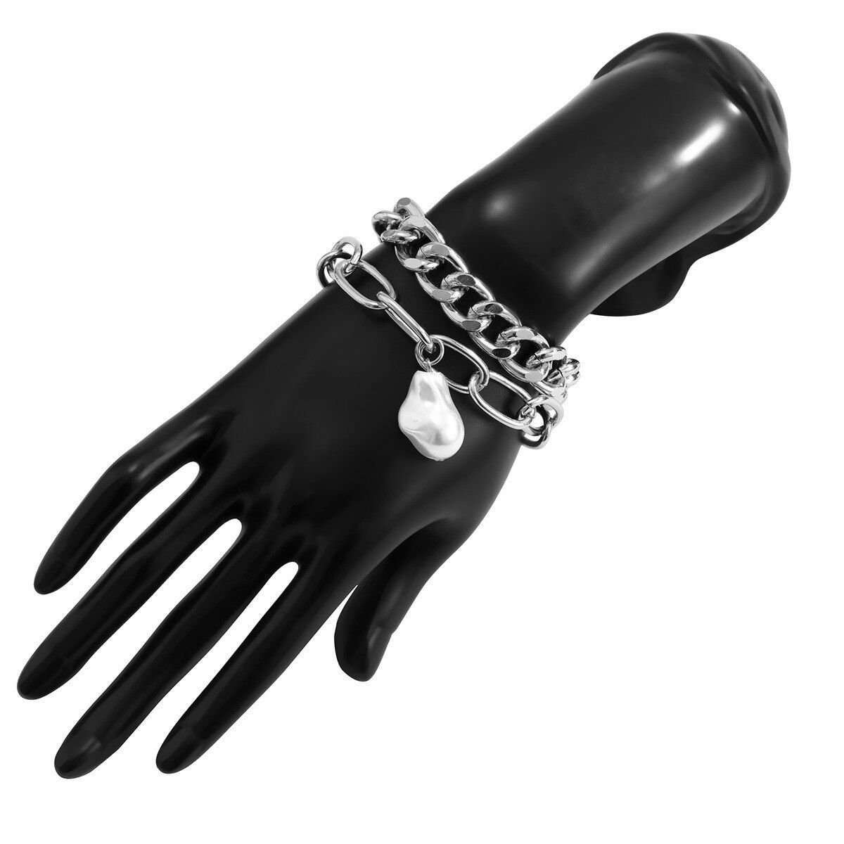 ZN Fashion Trendy Jewelry Gifts 2pc/set Personality Hip Hop Punk Women Metal Knot Chain Bangles Imitation Pearls Lock Bracelets