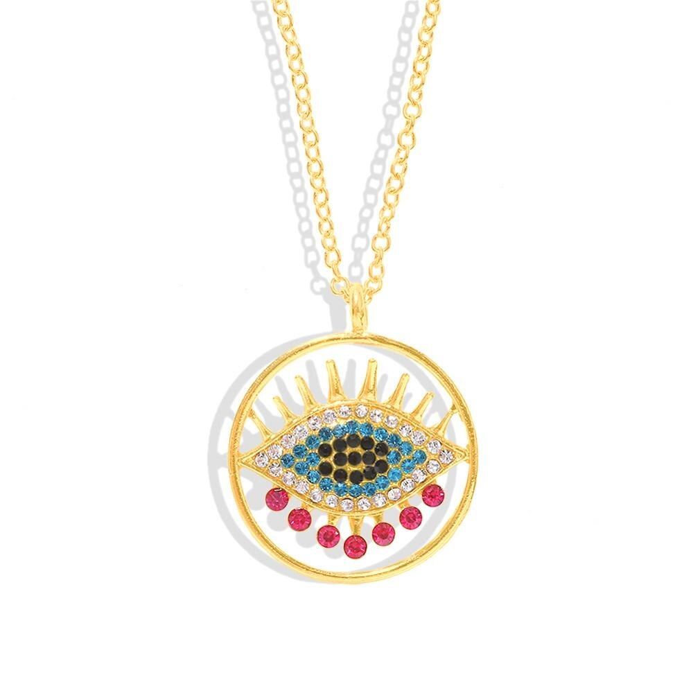 Vedawas Gold Multilayer Eye Necklaces Boho Crystal Eye Drop Pendant Africa Necklaces For Women Choker Jewelry Gifts(null)