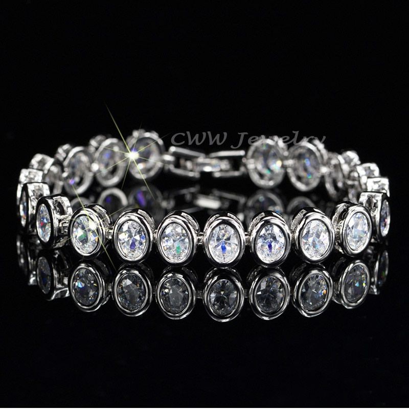 CWWZircons Romantic Women CZ Bracelet Round Oval Cut Cubic Zirconia Stones Wedding Party Bracelets Jewelry Presents CB181