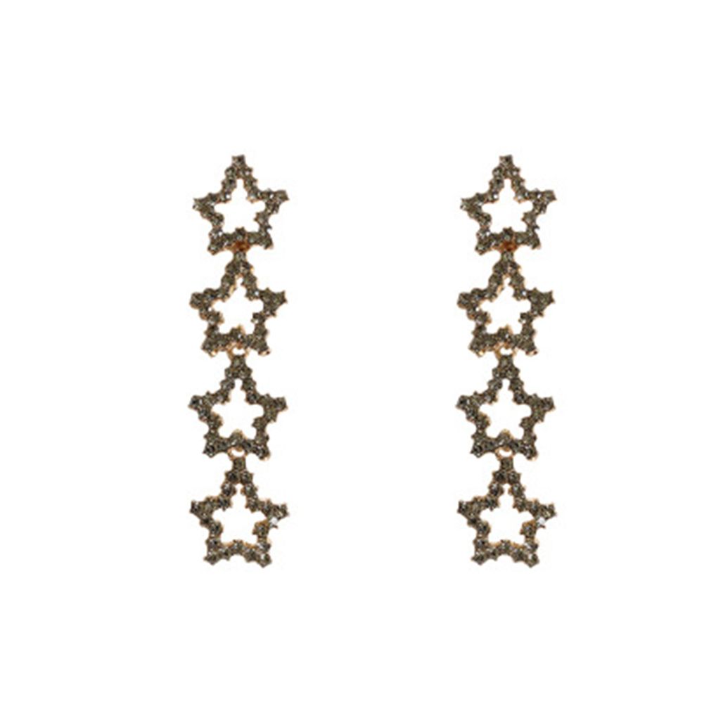 Girls Creative Zircon Inlaid Star Shape Earrings Exquisite Eardrop Ladies Temperament Long Earrings Female Jewelry Accessories