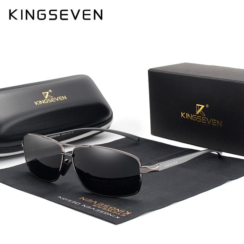 KINGSEVEN Vintage Retro  Designer Men larized Sunglasses Square Classic Men Shades Sun glasses UV400 N7088- gray