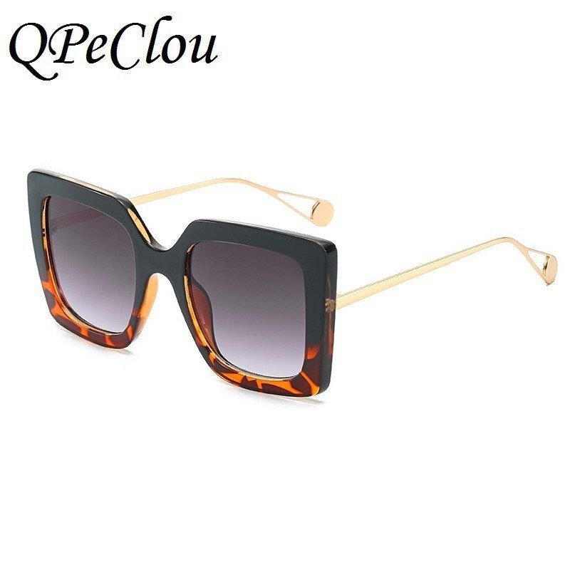 Gray0808QPeClou Big Frame Brand Designer Square Sunglasses Women Men 2019 Unique Leopard Sun Glasses Unisex Eyewear Oculos Gafas Shades