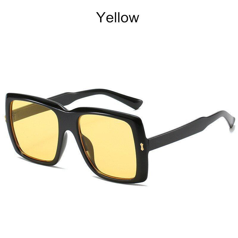 yellowEASTWAY Square Women Sunglasses Oversized Vintage Luxury Brand Large Frame Retro Gradient Sun glasses Black Female UV400