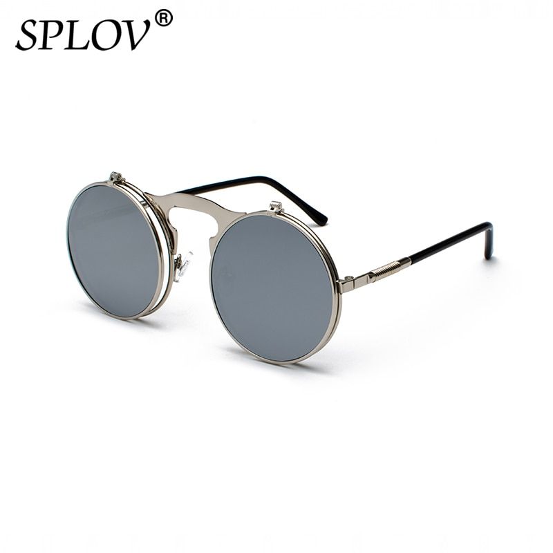 Vintage Steampunk Flip Sunglasses Retro Round Metal Sun Glasses for Men and Women  Designer Circle Oculos-C5Mercury-Other