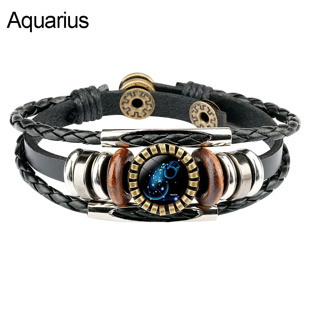 Vintage Unisex 12 Constellations Braided Multi-layer Bracelet Wristband Jewelry