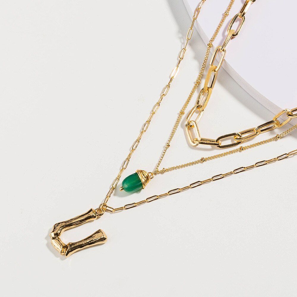 Colorful Letter Big Alphabet Name 26 Initial Pendant Necklace Women Gold Color Natural Pearl Stone Chain 2019 Fashion Long Boho