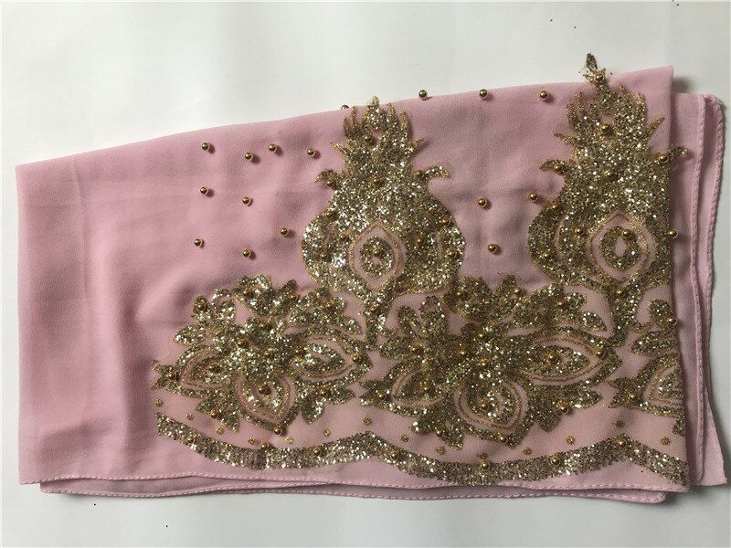 170cm Jewelry Jersey Hijab Muslim Turban Hijab Scarf 24 Colors Malaysia Chiffon Bling Bling Beads Bonnet Hijab Scarf