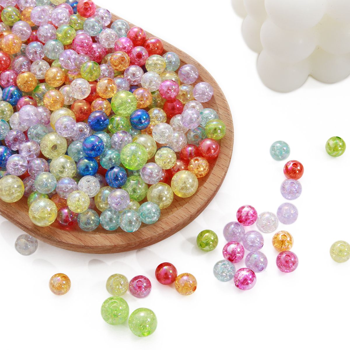 8/10MM 50Pcs AB Plated Color  Acrylic Beads Loose Round Beads Craft For Fashion Jewelry Making