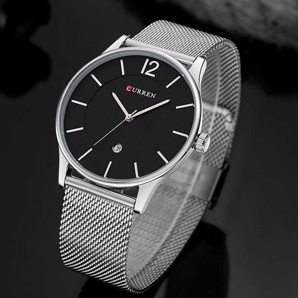 Stainless Steel Analog Wrist Watch for Men- Black and Silver