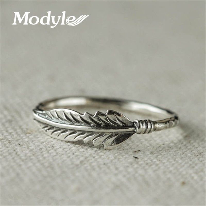 YOBEST 2018 Silver Color Rings For Women Vintage Thai Silver Color Feather Jewelry Ring For Lover Best Gifts