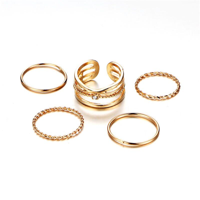 17KM Vintage Gold Color Knuckle Rings Set For Women Geometric Round Twist Weave Finger Ring Female Fashion Jewelry  Wholesale