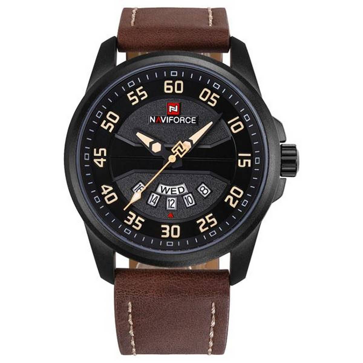 NAVIFORCE NF9124 Dark Brown PU Leather Analog Watch For Men - Black & Dark Brown