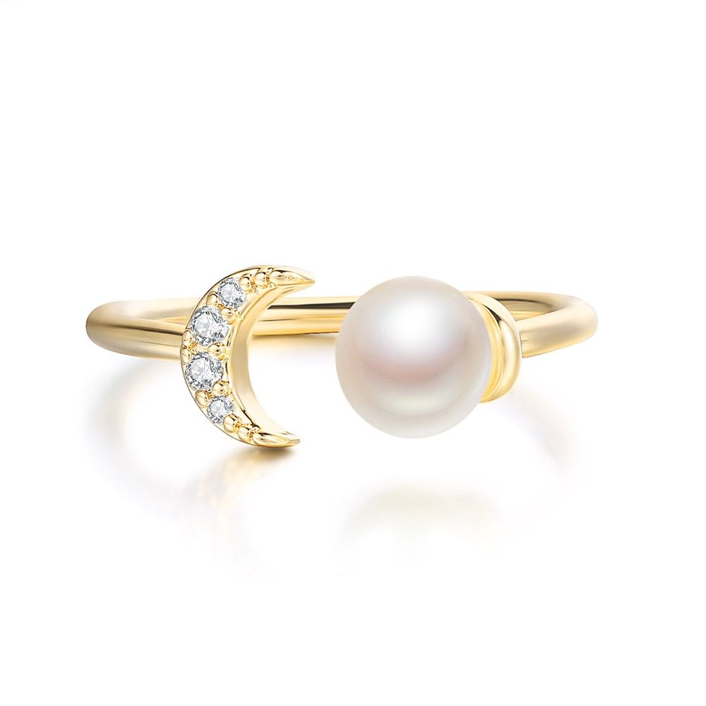Romantic Rings For Women Romantic Moon Crescent Zircon Light Yellow Gold Color Wedding Finger Ring Gift Fashion Jewelry KBR002