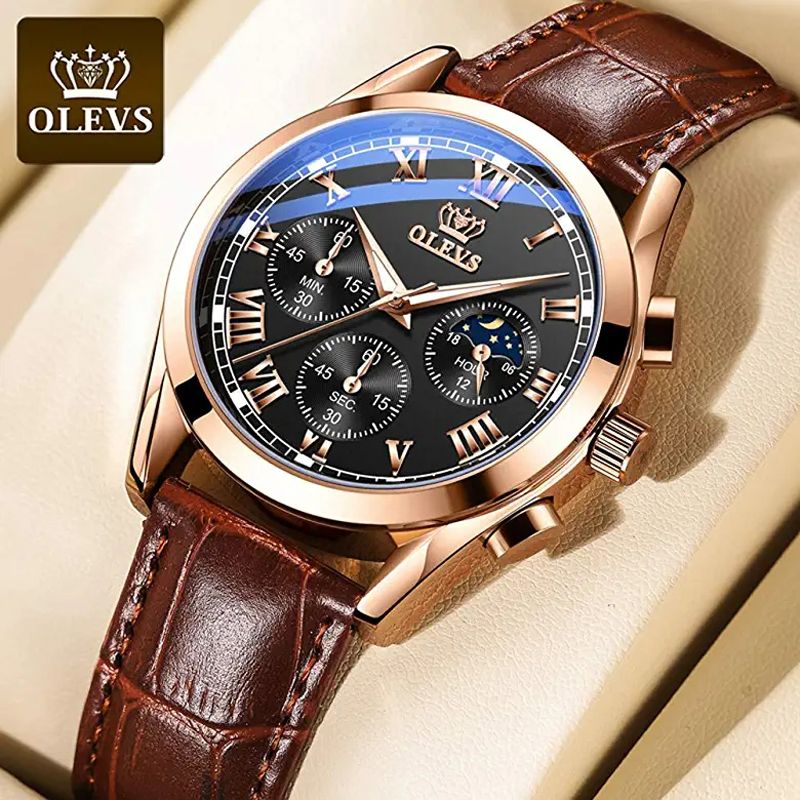 OLEVS Classic Roman Numerals Men's Chronograph Moon Phase Watches