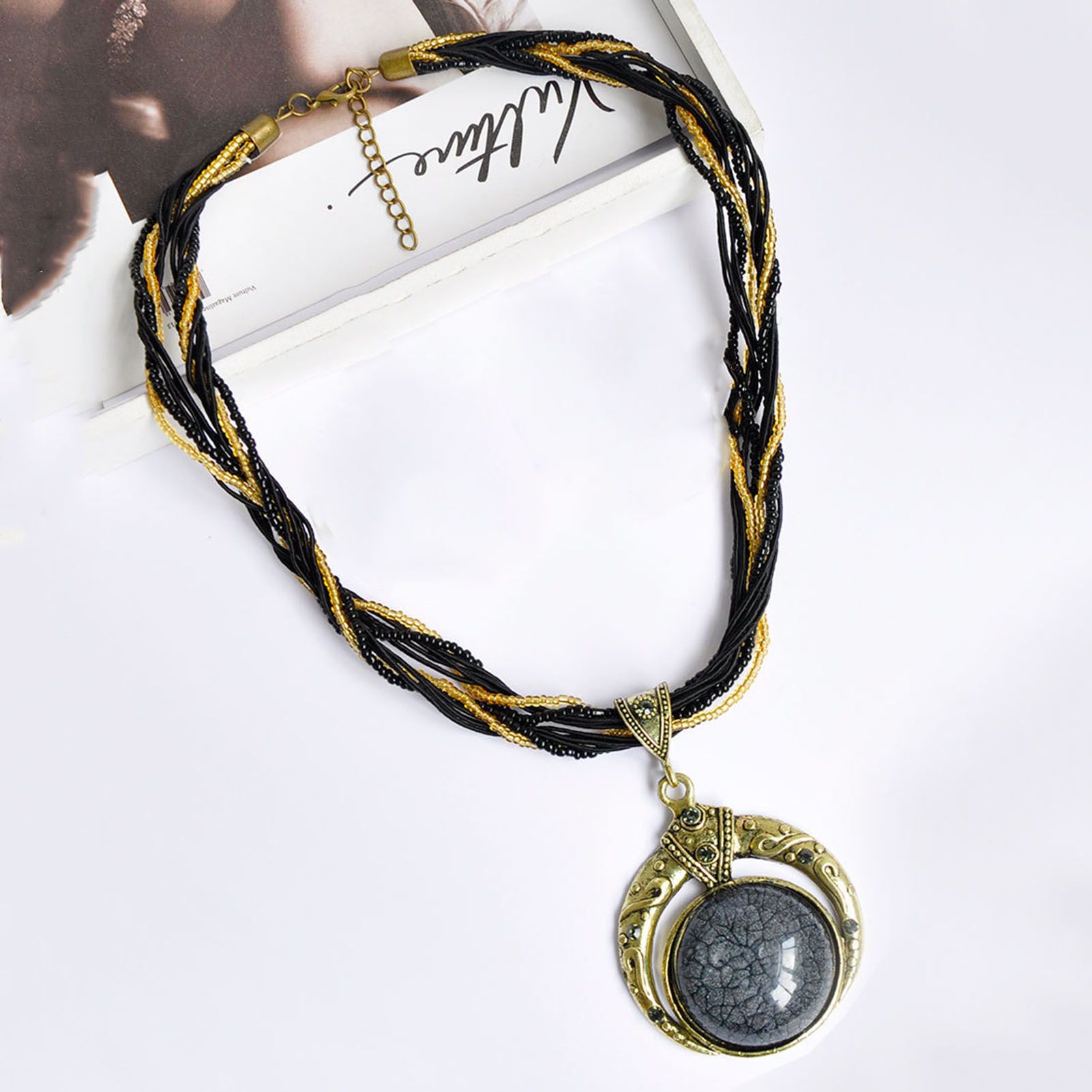 Women Neckle Round Lady Multilayer Beads Chain Pendant Neckle