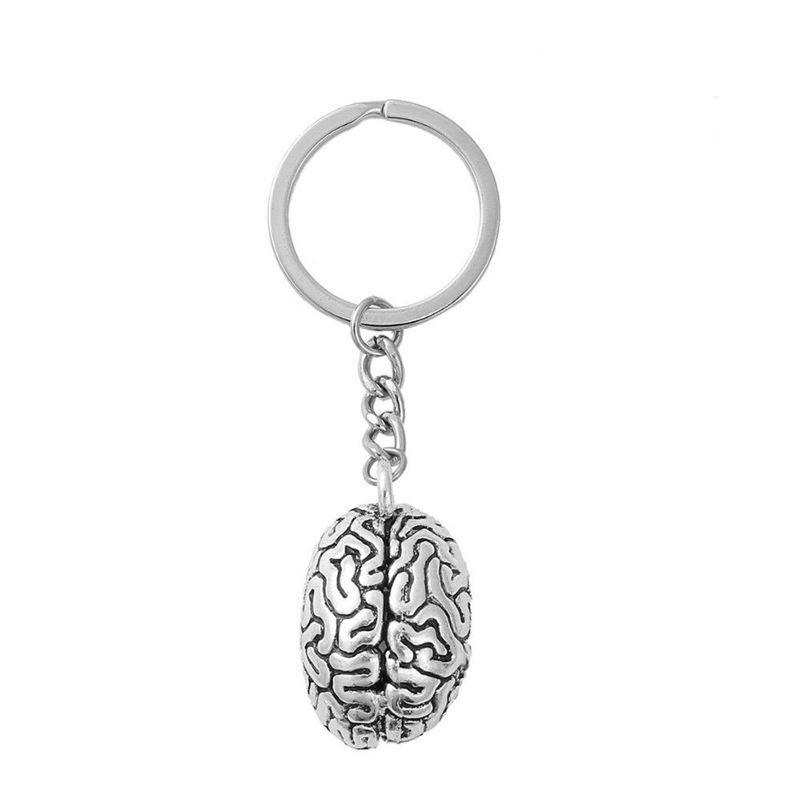 Brain Keychain Alloy Smart Brainiac IQ Key Ring Fob Chain Medicine Human