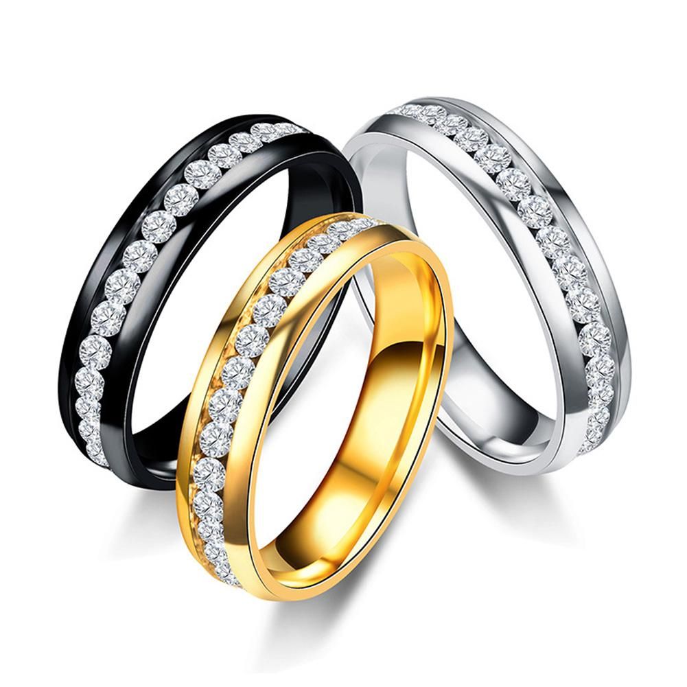 Gold Color Stainless Steel Zircon Couple Ring Women's Ring Men's Ring Size 6-13