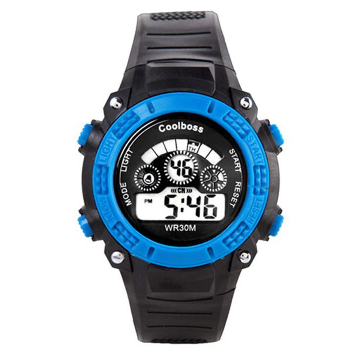 Coolboss Digital Children Watches Fashion Casual Dual Display Clock Black Band Rubber Alarm Boy Girl Baby Wrist Watch Waterproof