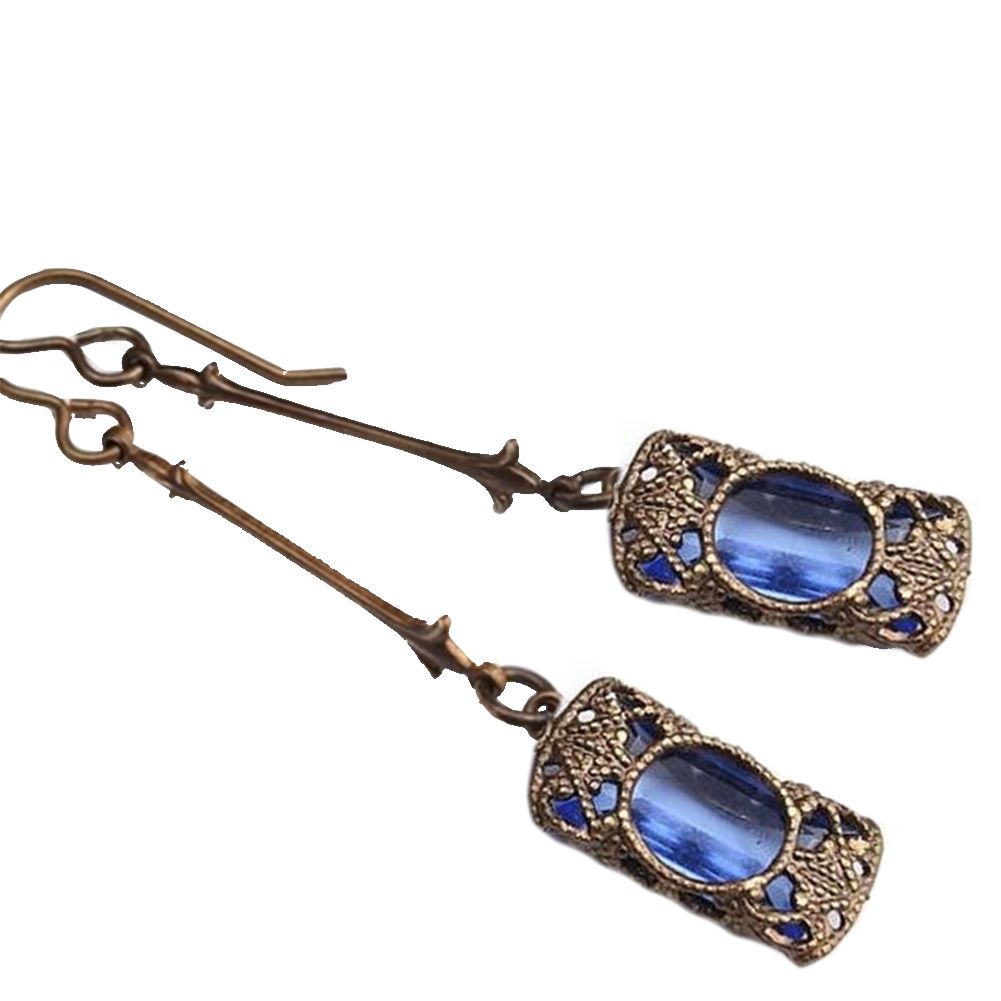 Vintage Women Faux Gemstone Carved Pendant Dangle Drop Hook Earrings Jewelry