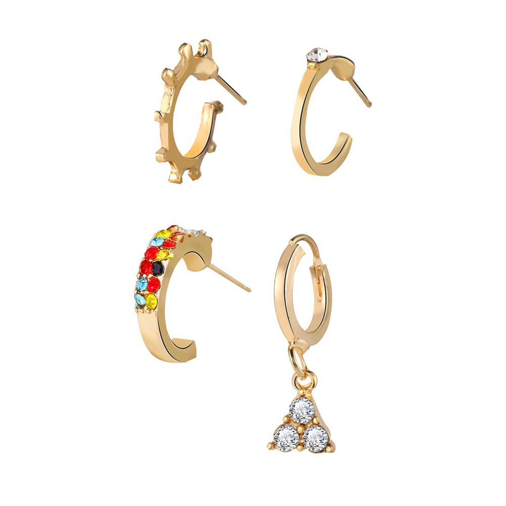 Yfashion 4 Pcs/set Men And Women Earrings Alloy Creative Retro Style Color Zircon riangle Earrings Set color