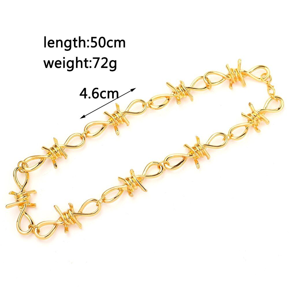 Punk Thorns Chain Necklace Long 70cm Chains Streetwear Barbed Wire Brambles Hip Hop Necklaces For Women Men Harajuku Jewelry