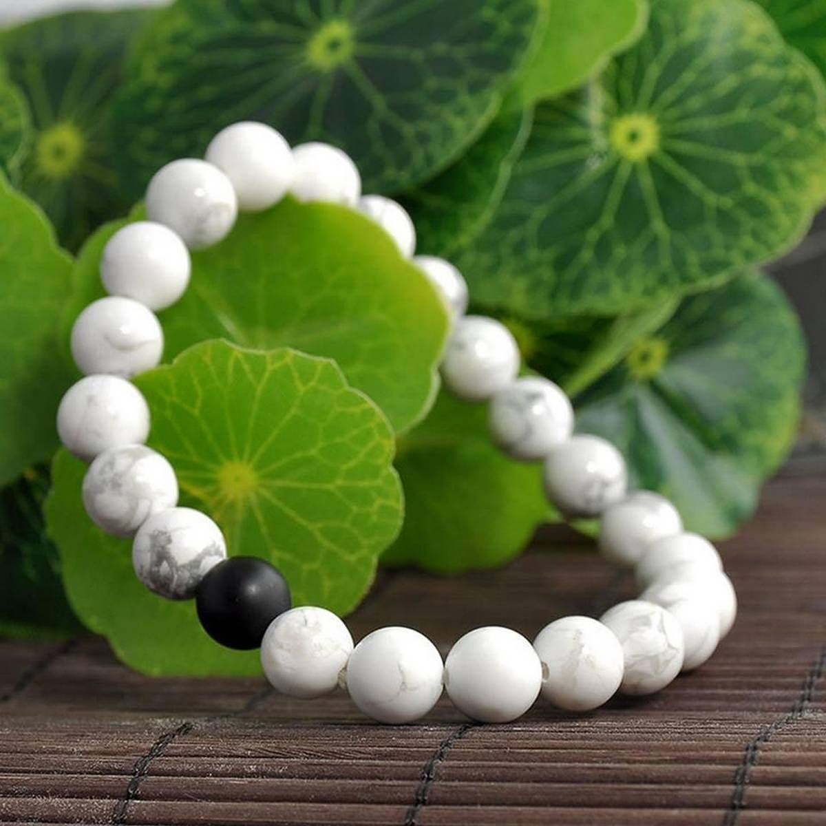 Black stone dumbbell bracelet men